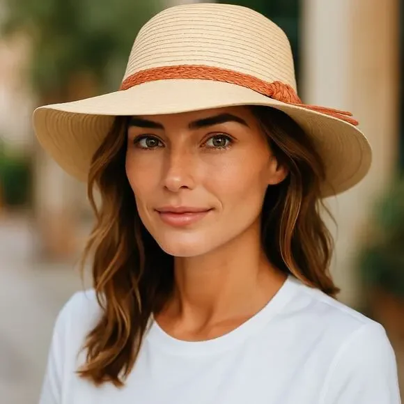 D&Y Straw Sun Hat 3.5" Wide Brim Packable Travel Beach Hike Cruise Women Tan - Picture 11 of 11